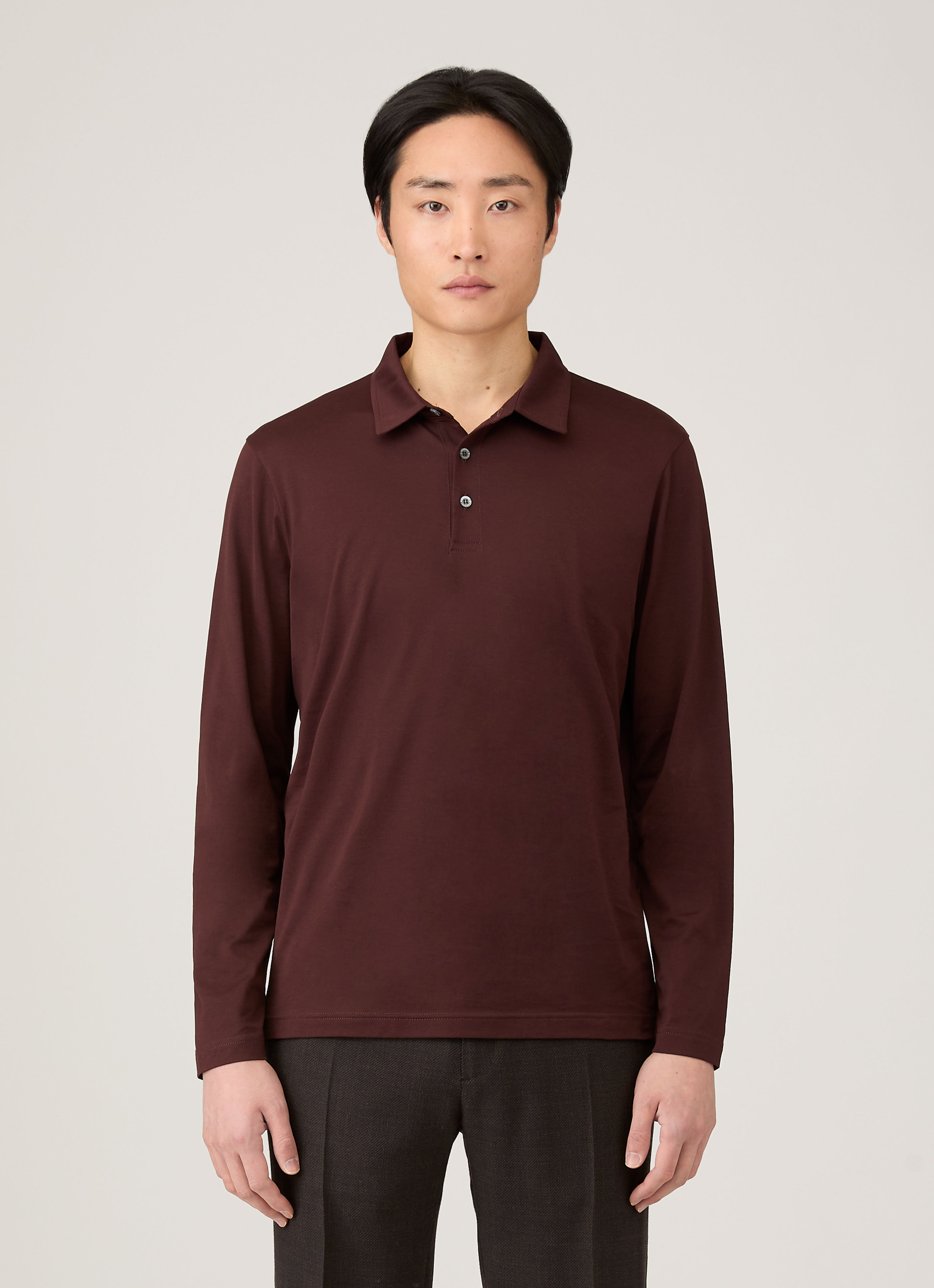 Men's Long Sleeve Classic Jersey Polo Shirt in Bakelite | Sunspel