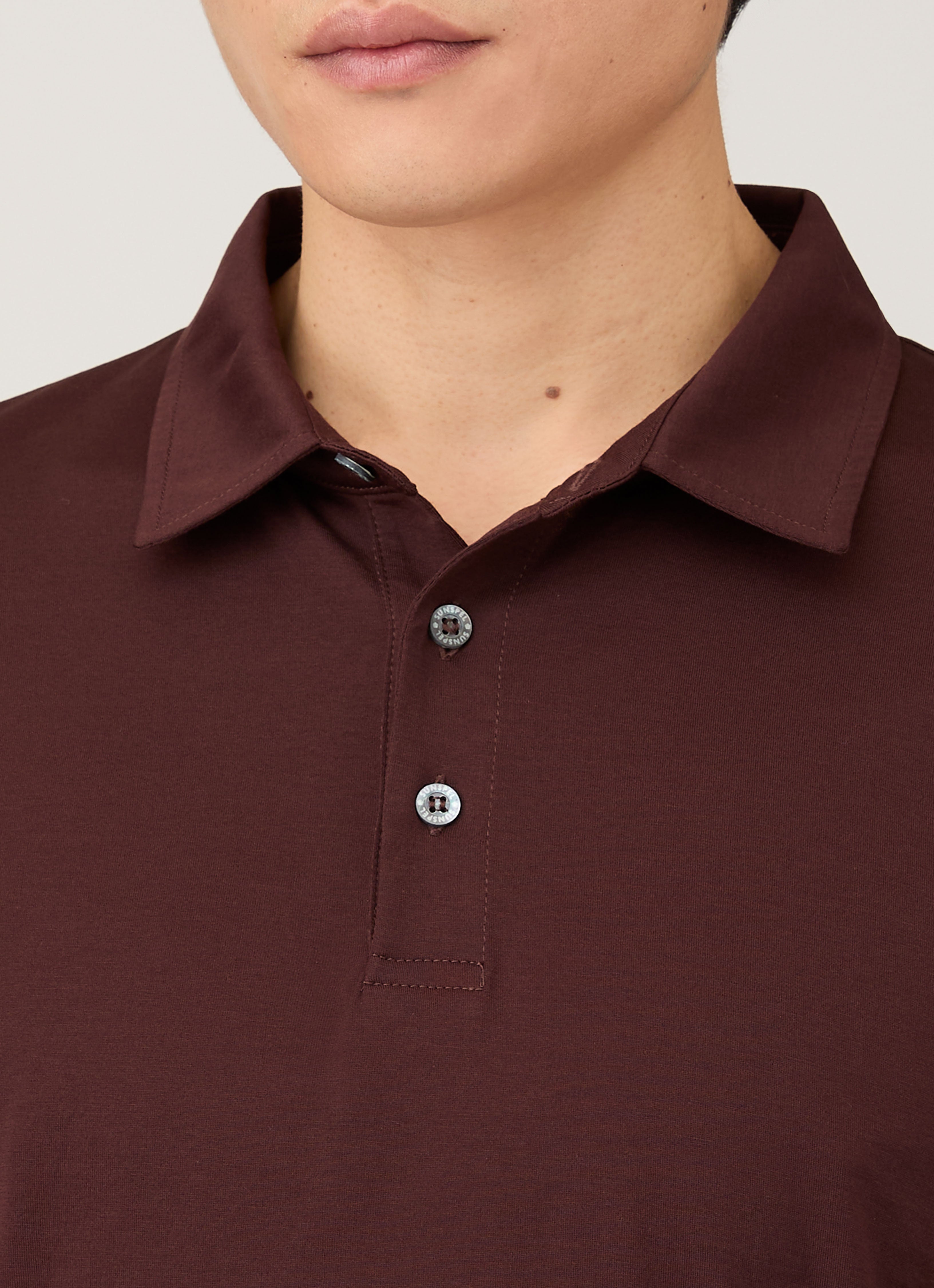Men's Long Sleeve Classic Jersey Polo Shirt in Bakelite | Sunspel