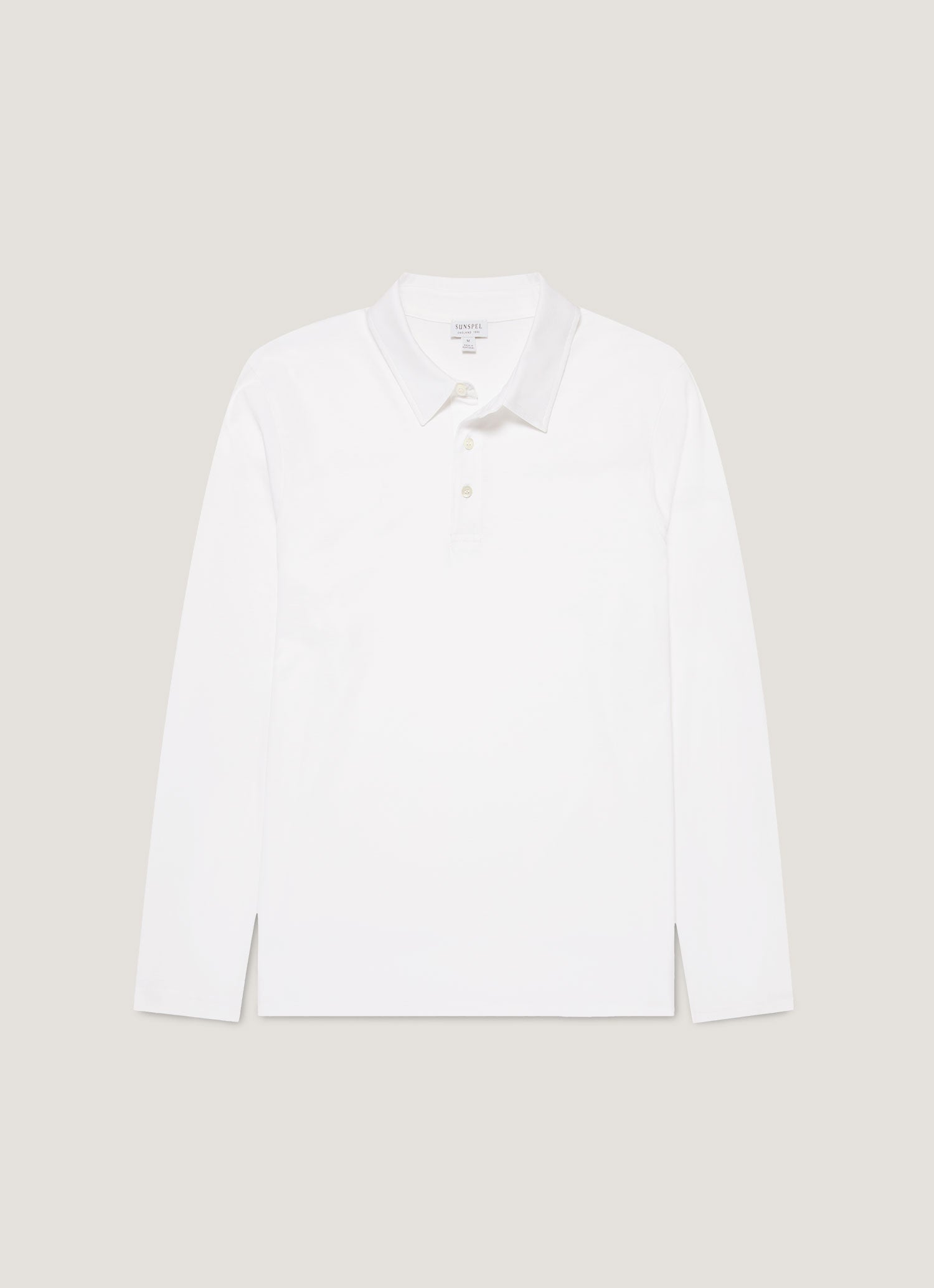 Men's Long Sleeve Classic Jersey Polo Shirt in White | Sunspel
