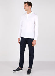 Men's Jersey Long Sleeve Polo Shirt in White
