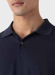 Men's Long Sleeve Piqué Polo Shirt in Navy