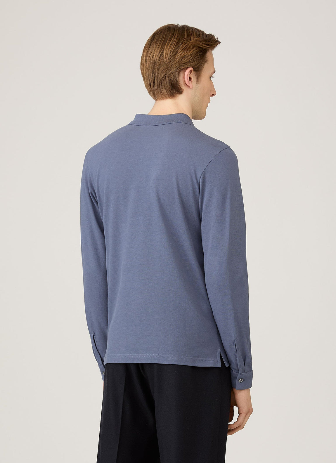 Men's Long Sleeve Piqué Polo Shirt in Selvedge Blue
