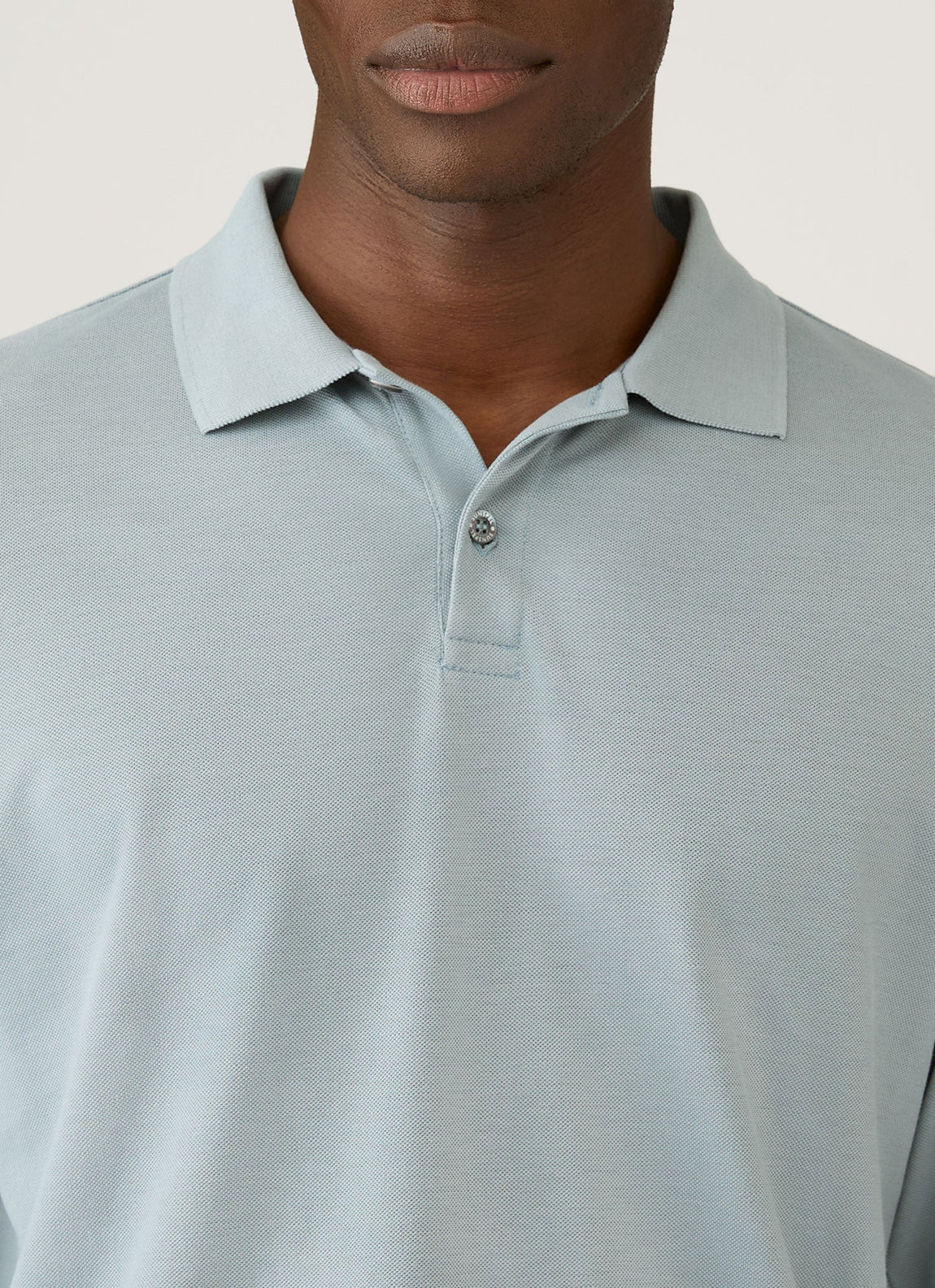 Men's Long Sleeve Piqué Polo Shirt in Stone Blue