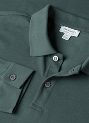 Men's Long Sleeve Piqué Polo Shirt in Dark Petrol