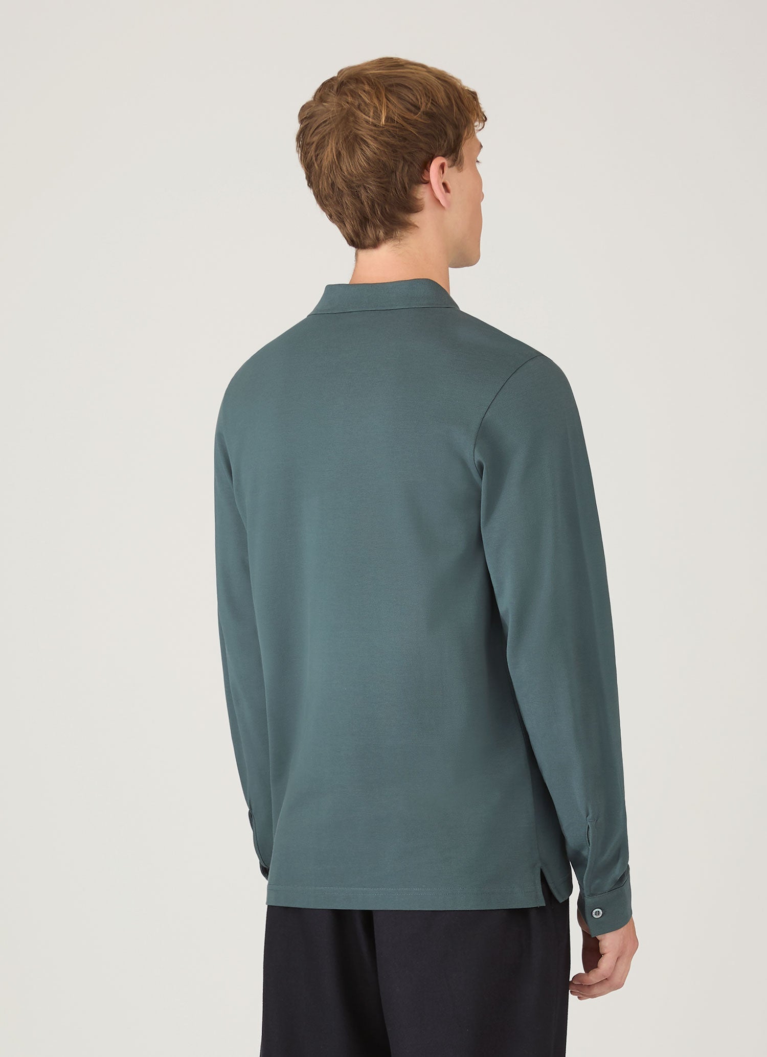 Men's Long Sleeve Piqué Polo Shirt in Dark Petrol