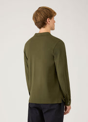 Men's Long Sleeve Piqué Polo Shirt in Deep Olive