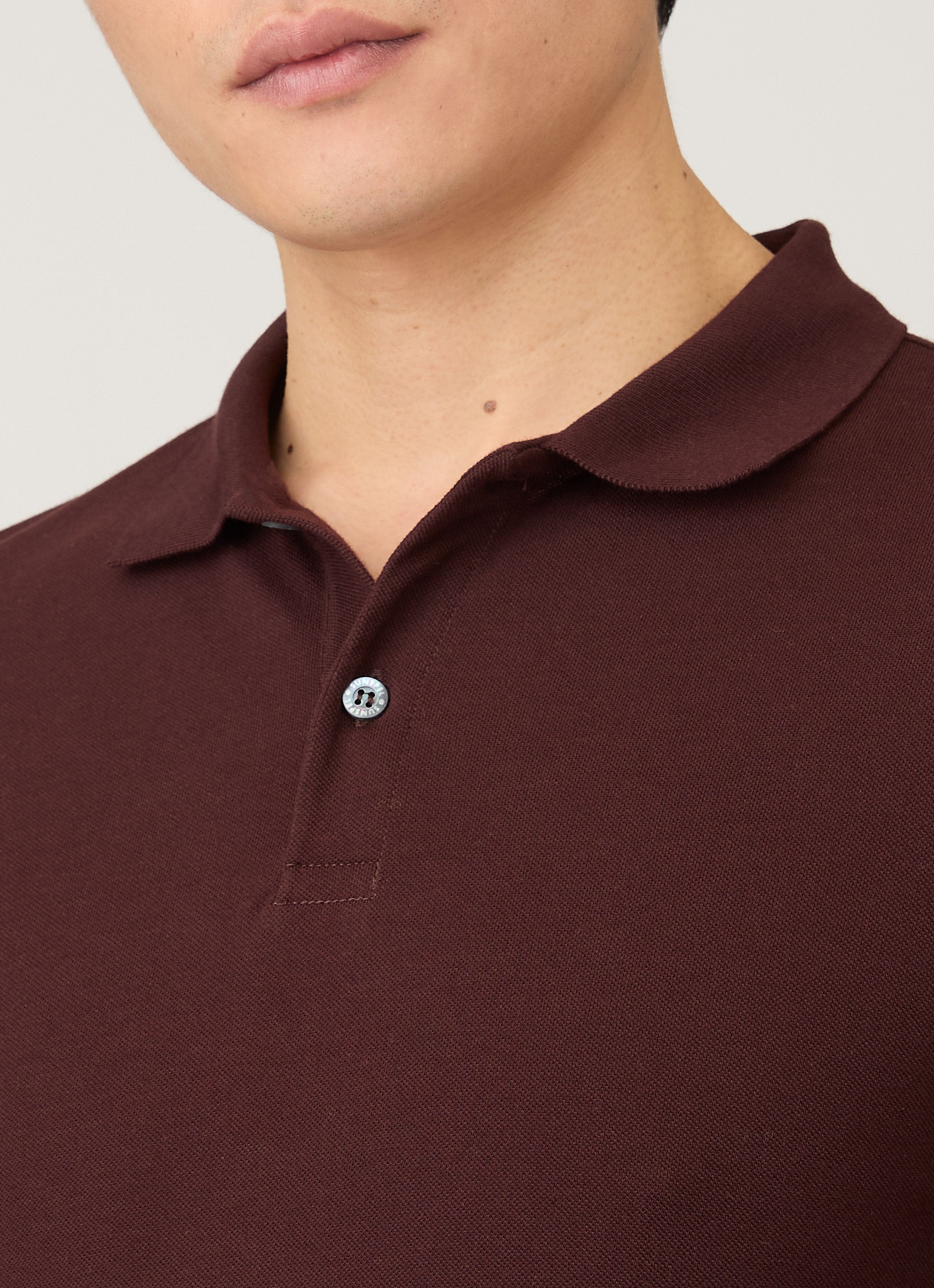 Men's Long Sleeve Piqué Polo Shirt in Bakelite | Sunspel