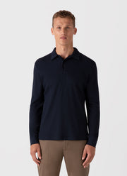 Men's Long Sleeve Waffle Polo Shirt in Navy