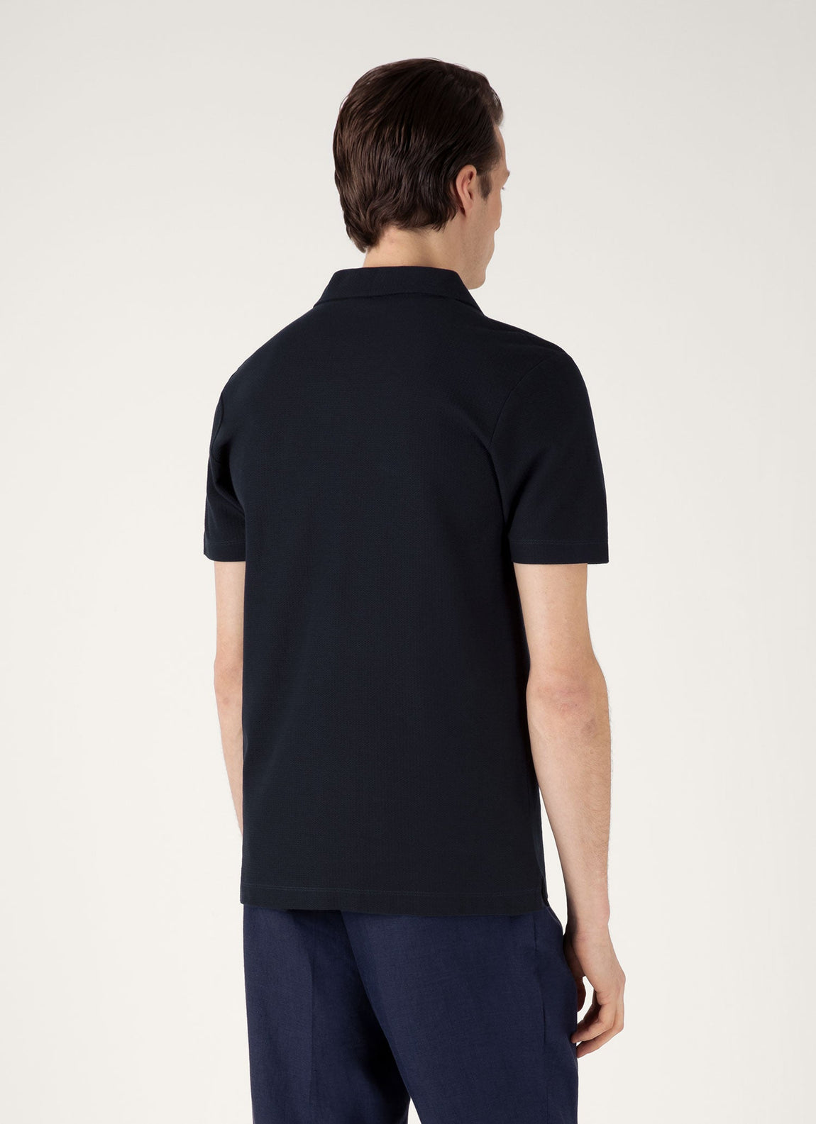 Men's Textured Jersey Polo Shirt in Midnight Navy