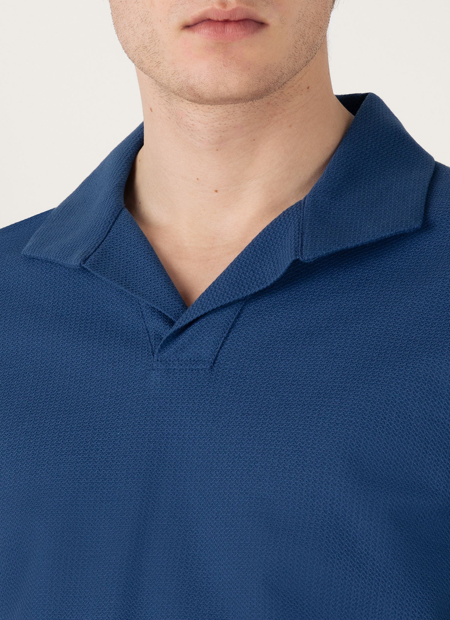 Men's Textured Jersey Polo Shirt in Soft Denim | Sunspel