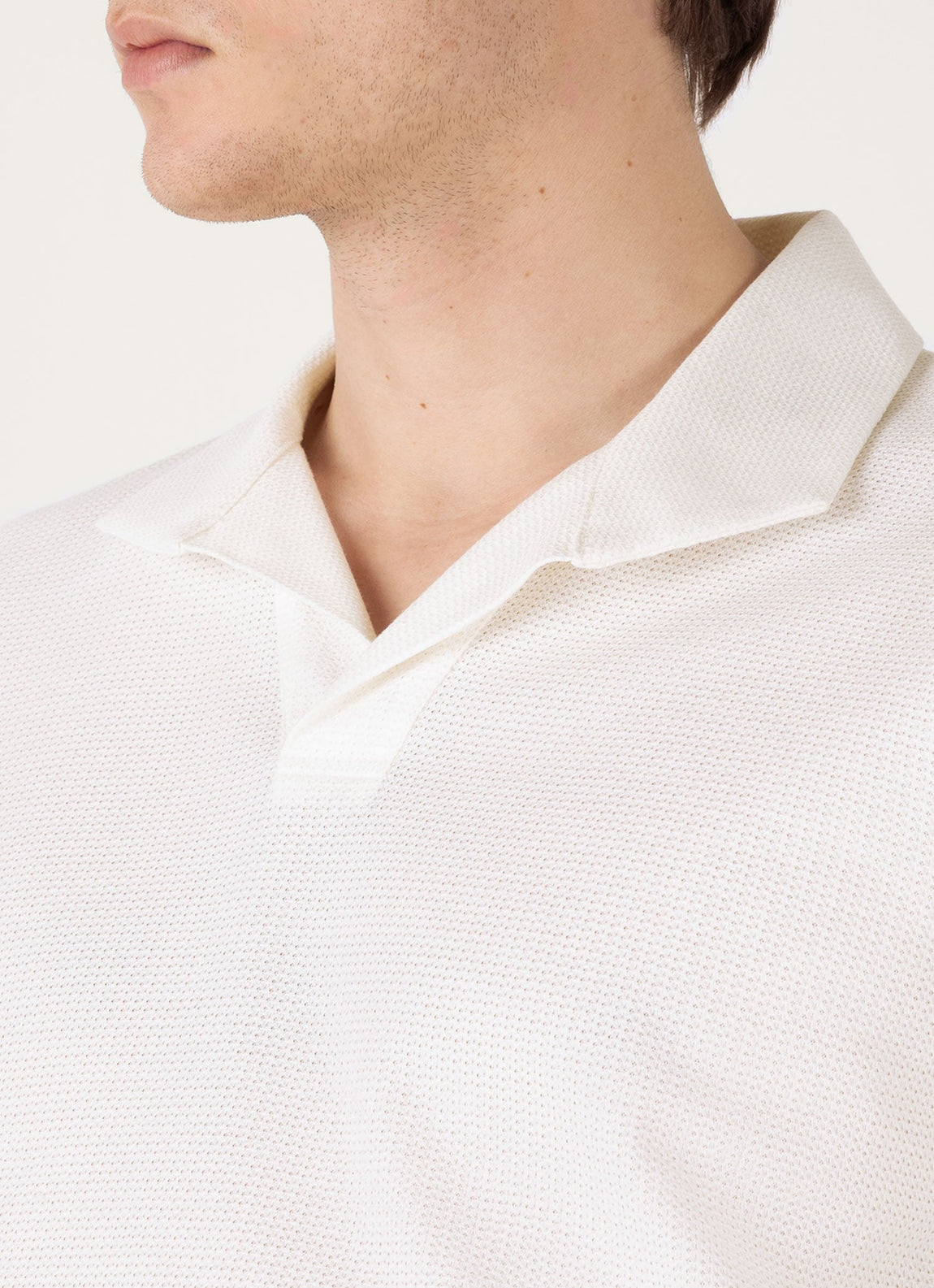 Men's Textured Jersey Polo Shirt in Ecru