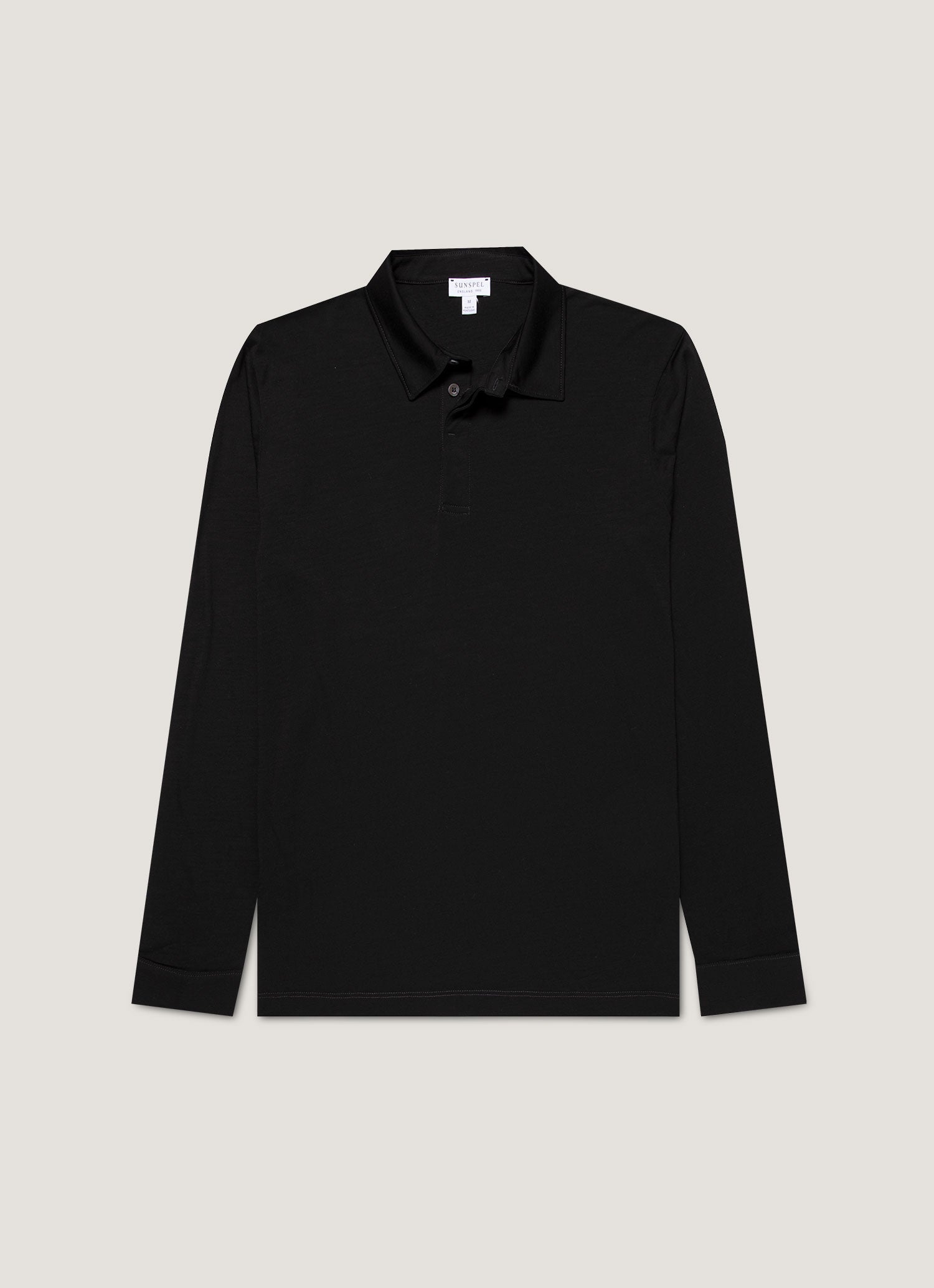 Men's Long Sleeve Ultra-Fine Merino Polo Shirt in Black | Sunspel