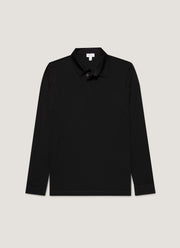 Men's Long Sleeve Ultra-Fine Merino Polo Shirt in Black