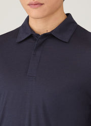 Men's Long Sleeve Ultra-Fine Merino Polo Shirt in Navy