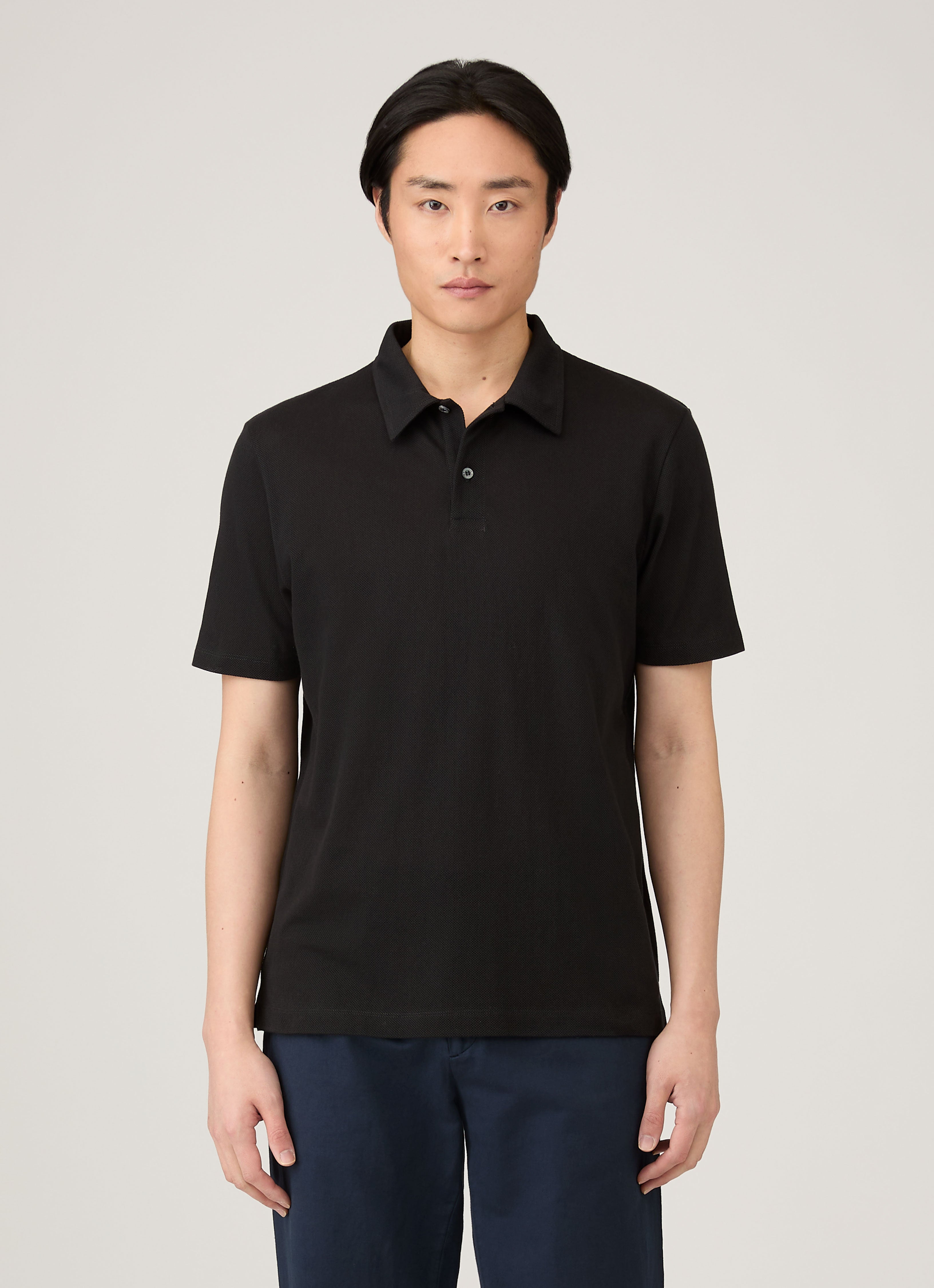 Men's Regular Fit Riviera Polo Shirt in Black | Sunspel