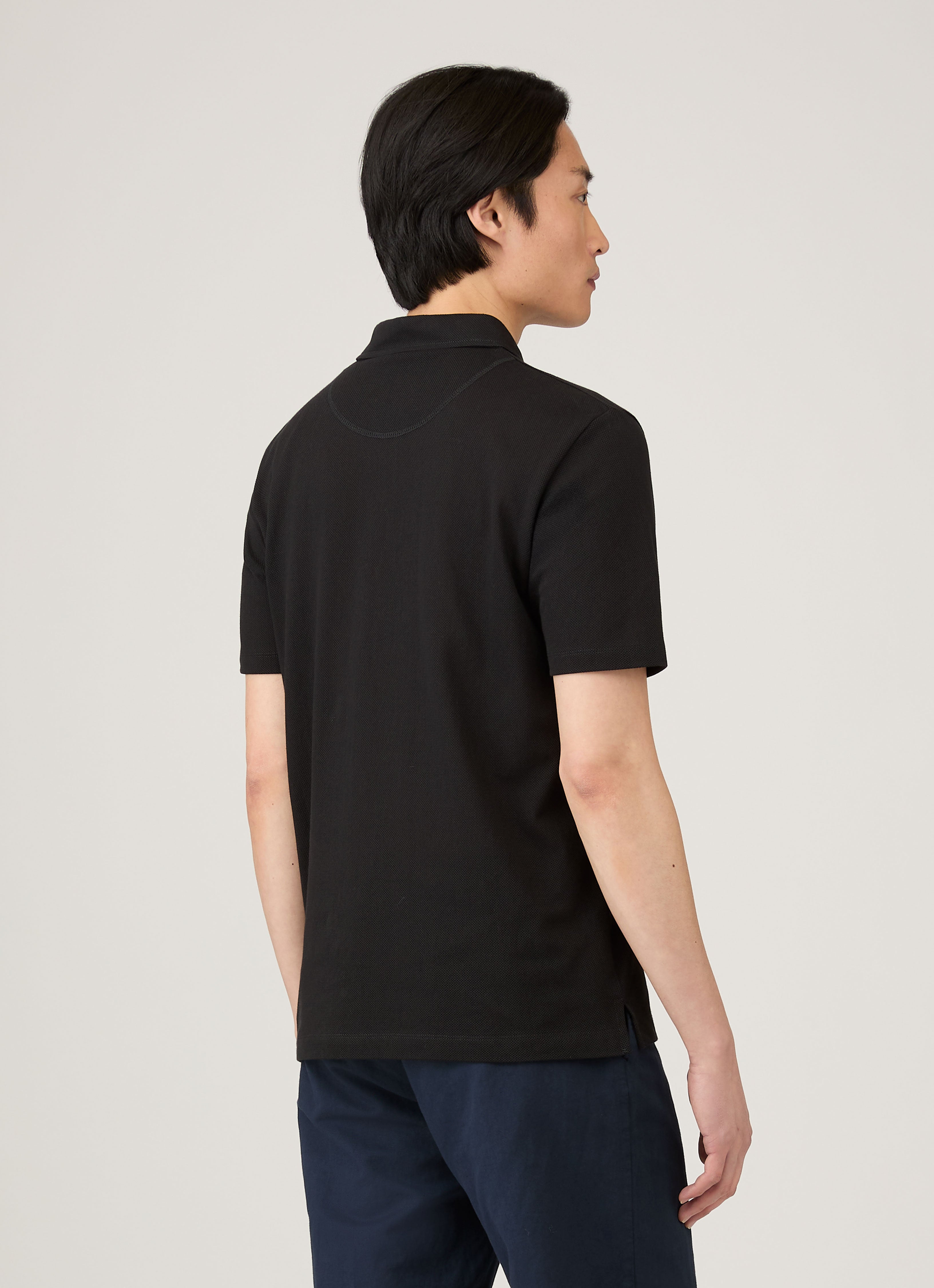 Men's Regular Fit Riviera Polo Shirt in Black | Sunspel