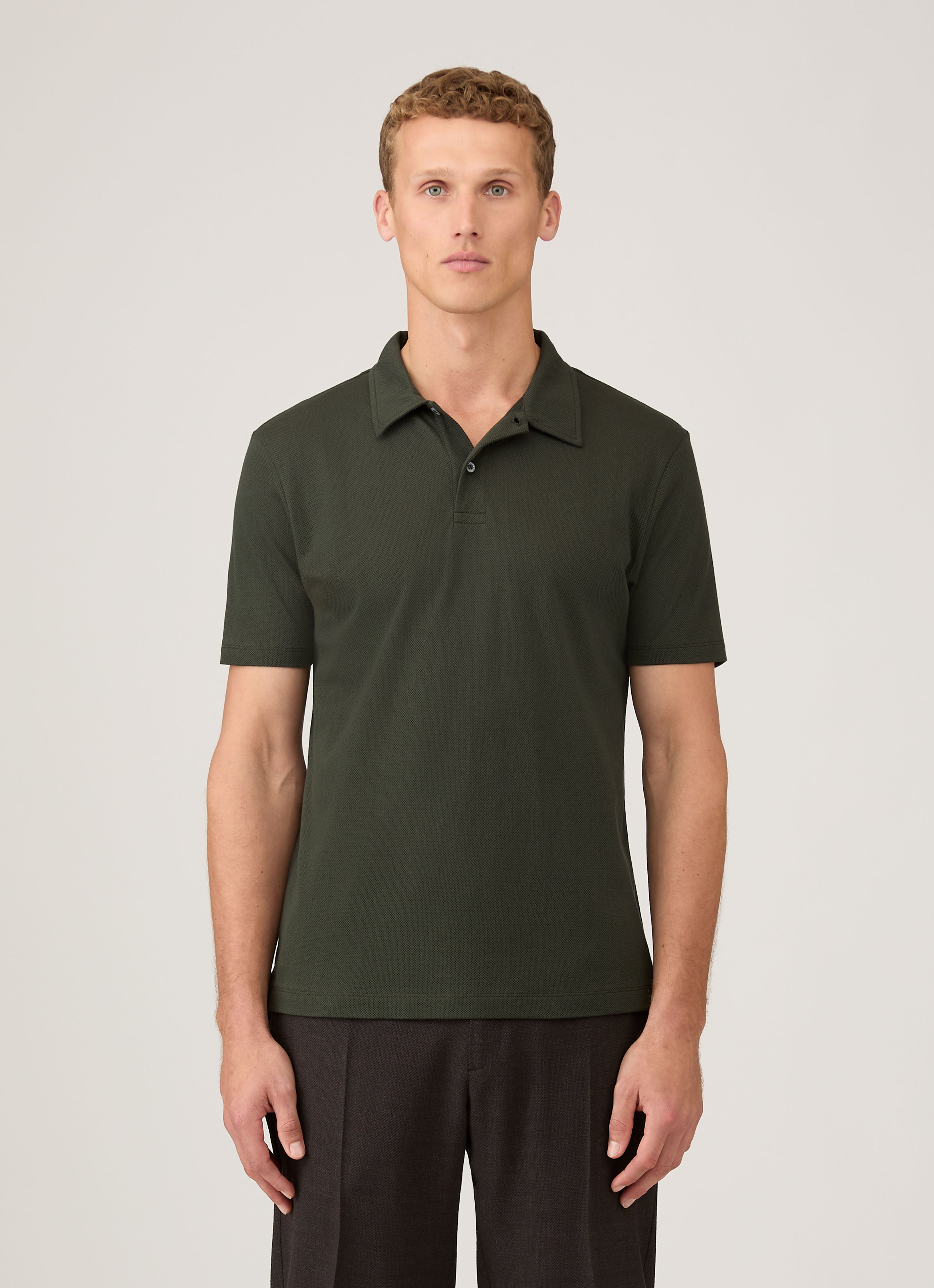 Men's Regular Fit Riviera Polo Shirt in Dark Green | Sunspel
