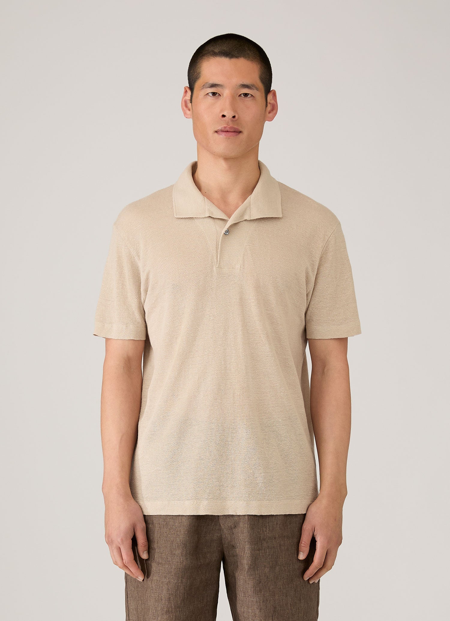Men's Linen Piqué Polo Shirt in Hazelwood | Sunspel