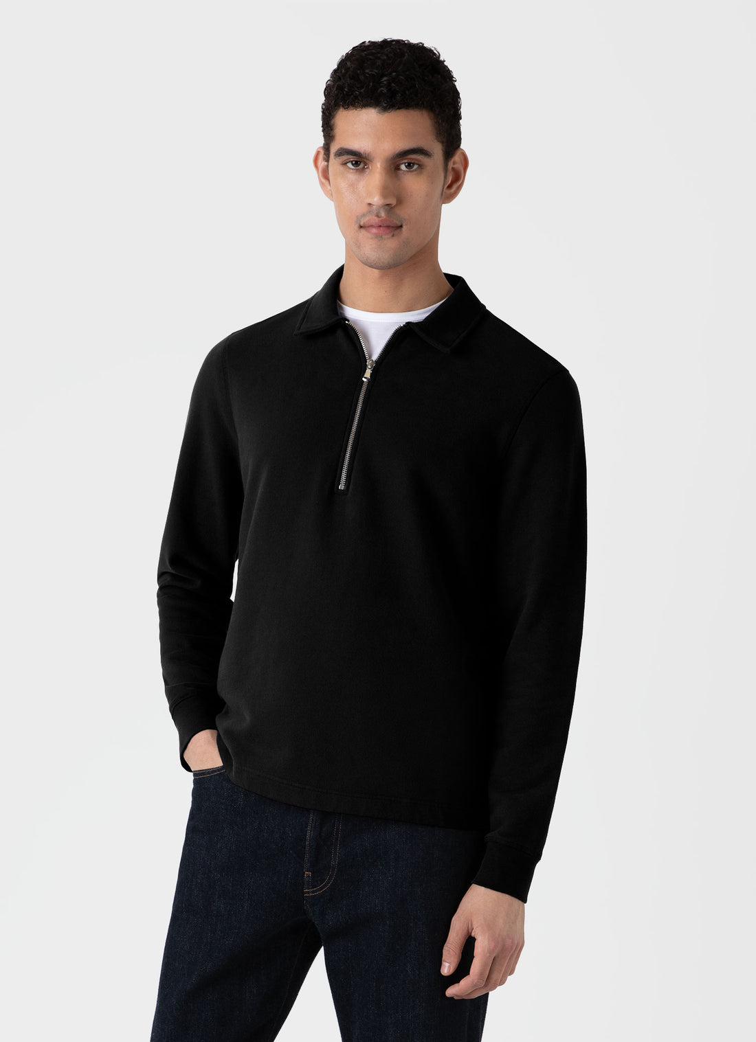 Men's Zip Polo Loopback Sweatshirt in Black