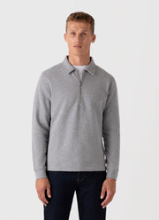 Men's Zip Polo Loopback Sweatshirt in Grey Melange