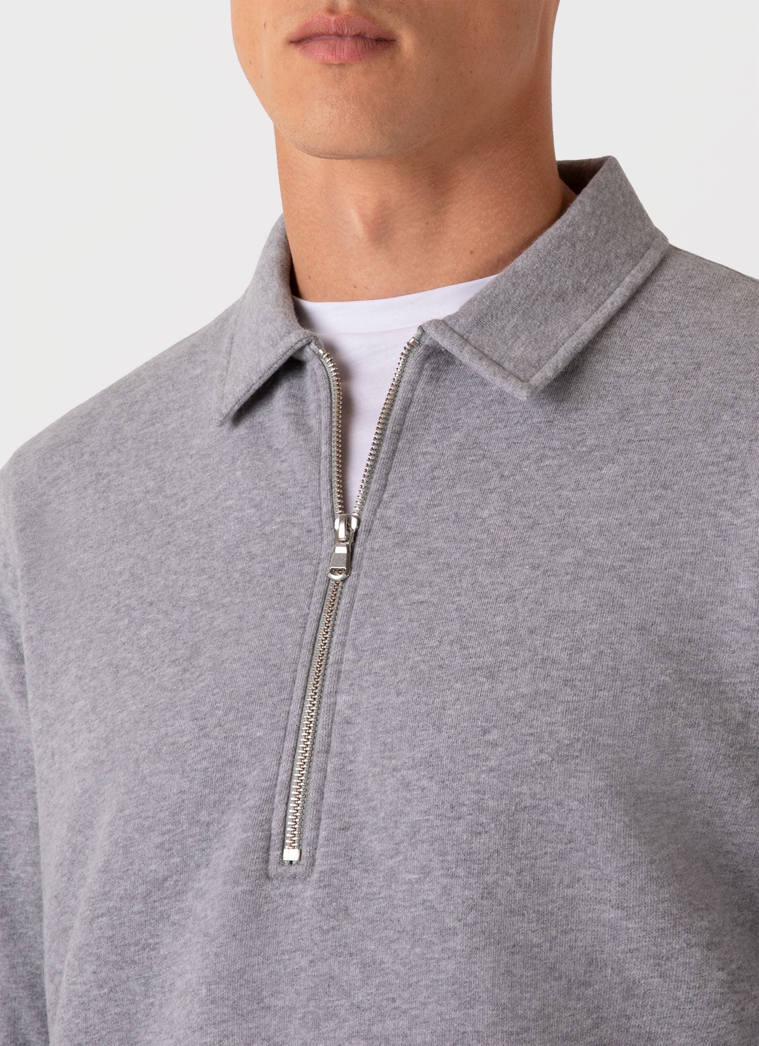 Men's Zip Polo Loopback Sweatshirt in Grey Melange