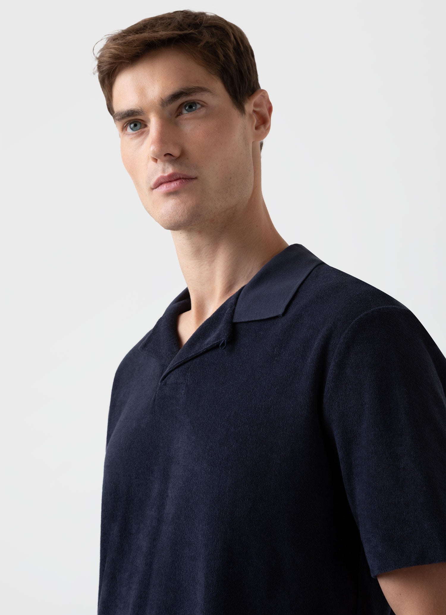 Men's Towelling Polo Shirt in Navy | Sunspel