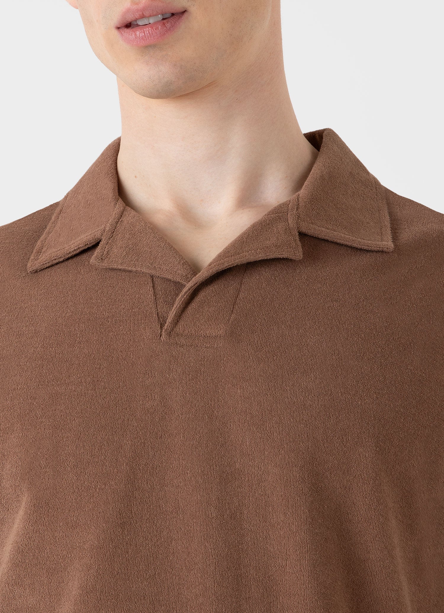 Men's Towelling Polo Shirt in Dark Sand | Sunspel