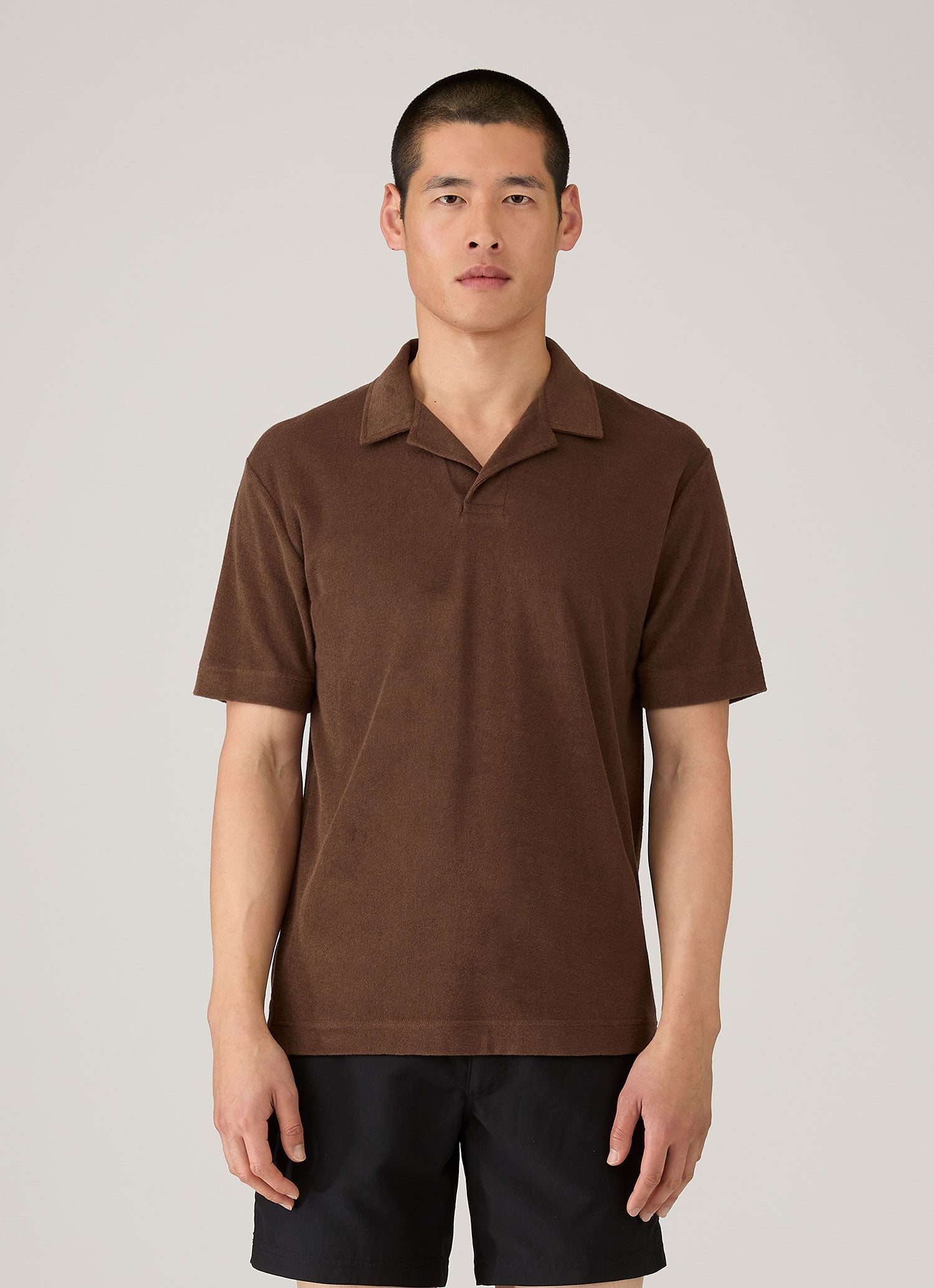 Men's Towelling Polo Shirt in Dark Walnut | Sunspel