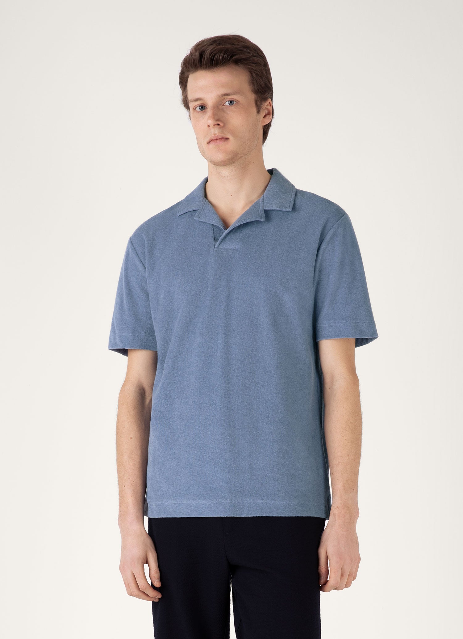 Men's Towelling Polo Shirt in Vintage Blue
