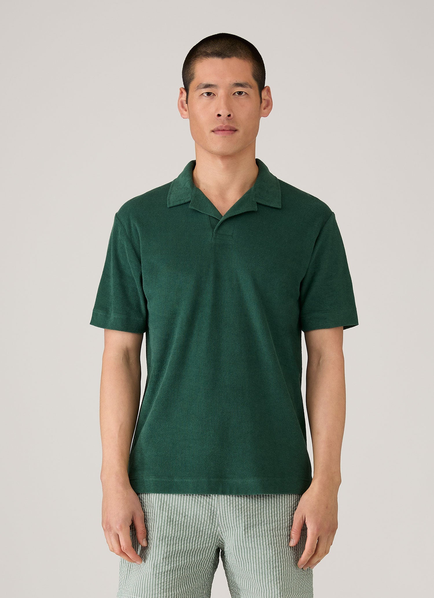 Men's Towelling Polo Shirt in Forest | Sunspel
