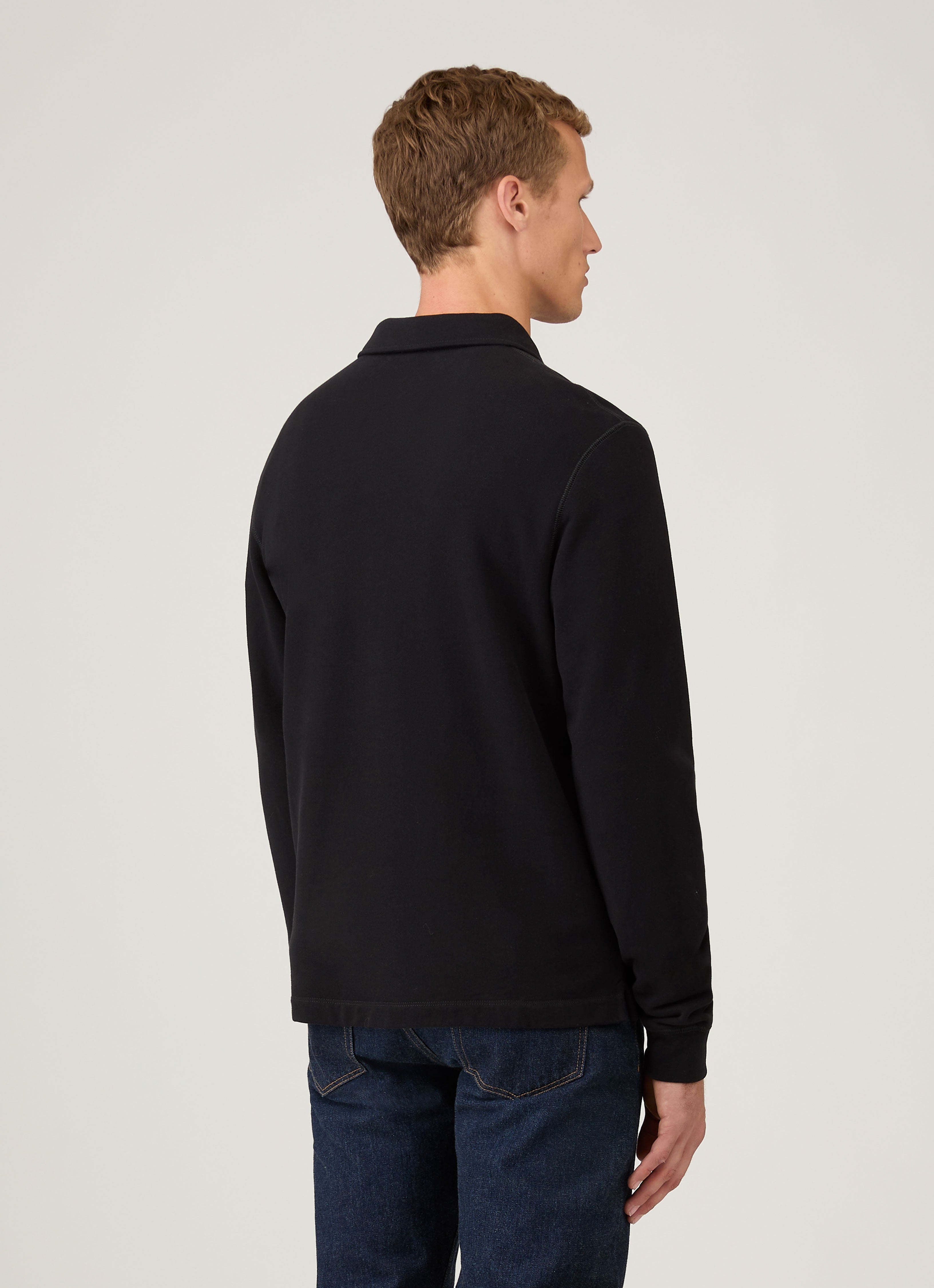 Men's Loopback Polo Sweatshirt in Black | Sunspel