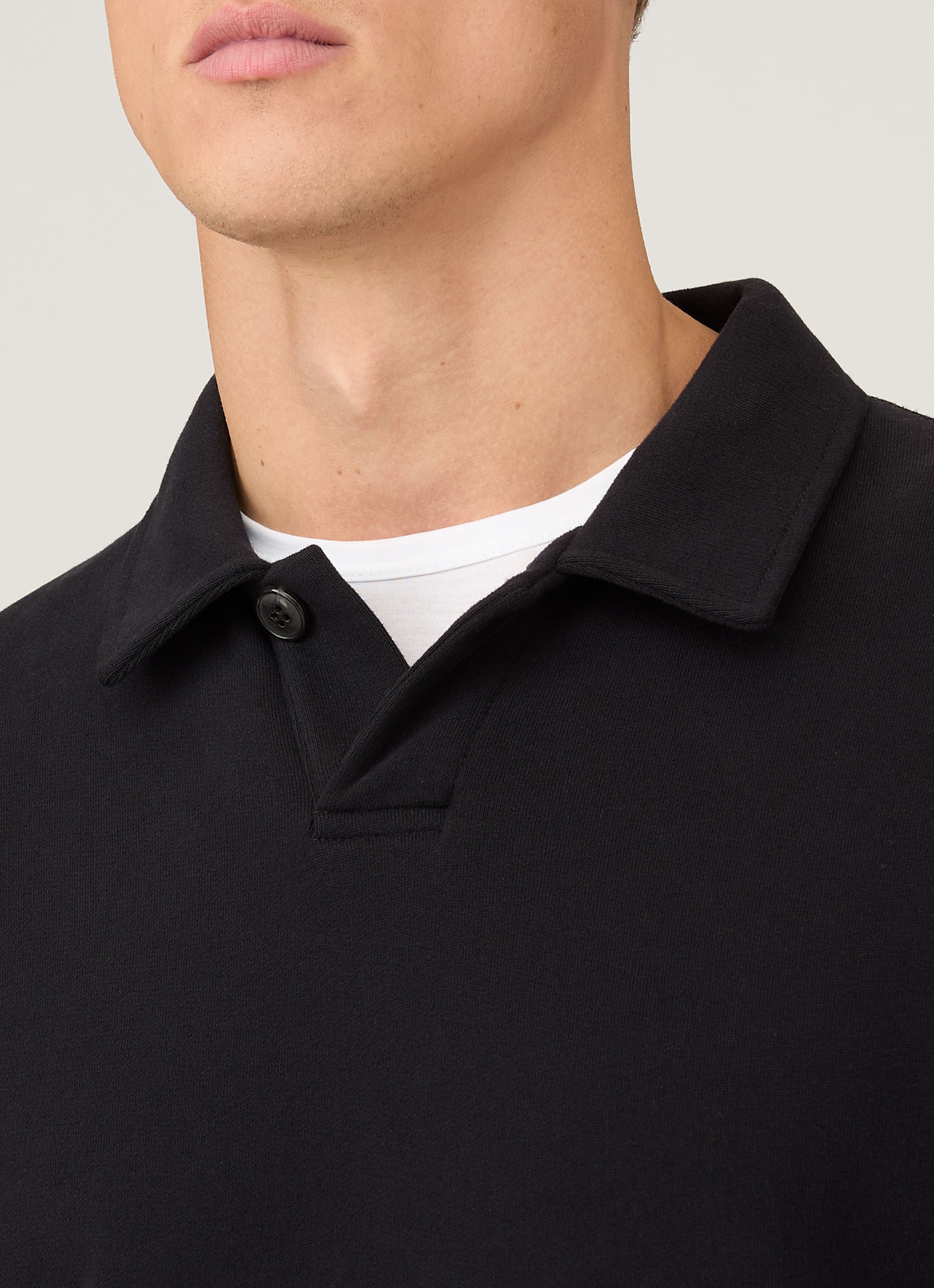 Men's Loopback Polo Sweatshirt in Black | Sunspel