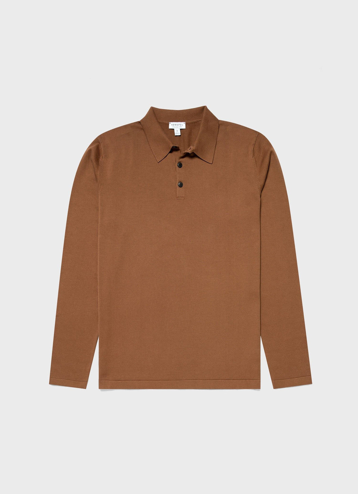 Men's Long Sleeve Sea Island Cotton Knit Polo Shirt in Gingerbread