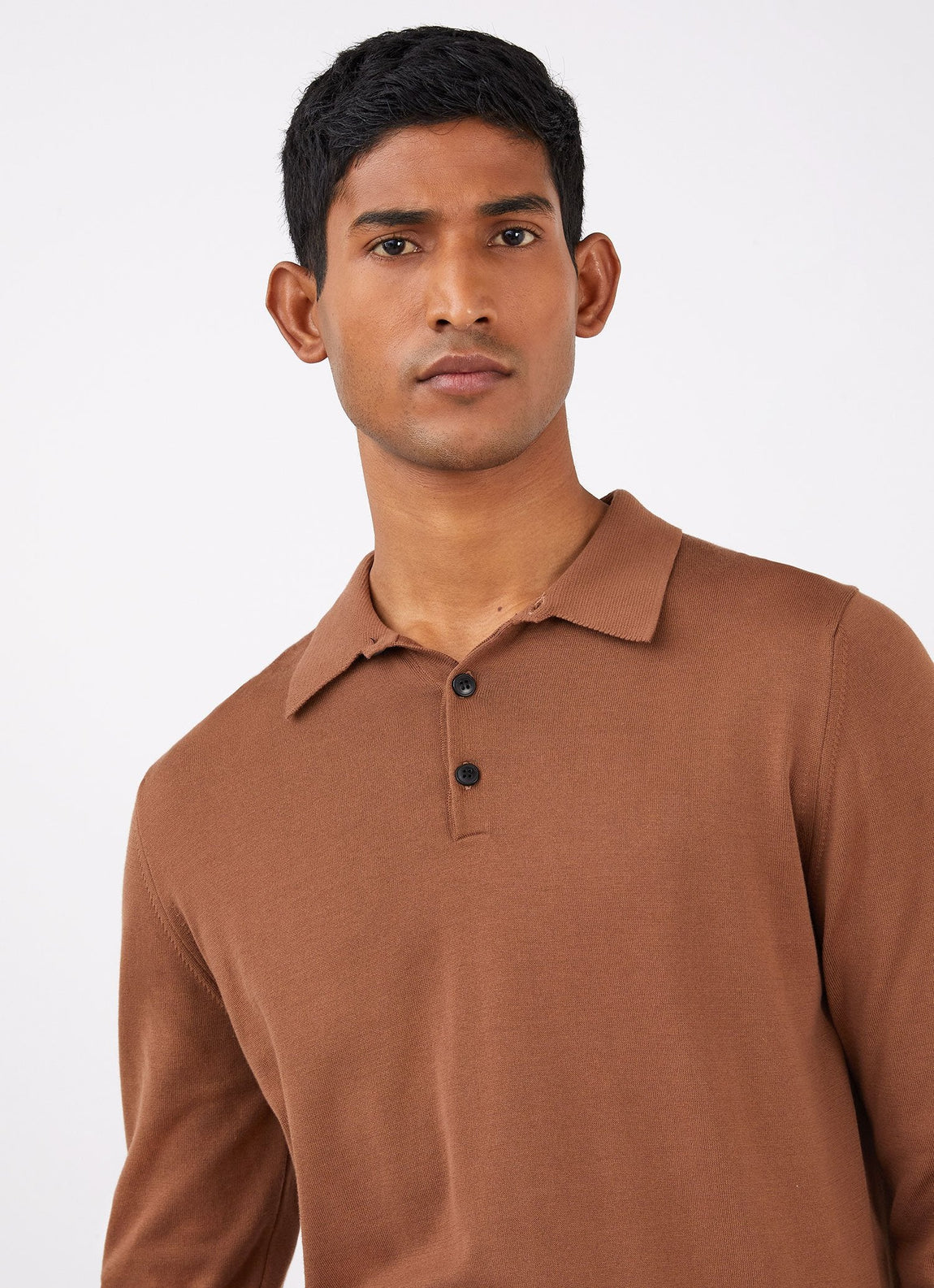Men's Long Sleeve Sea Island Cotton Knit Polo Shirt in Gingerbread