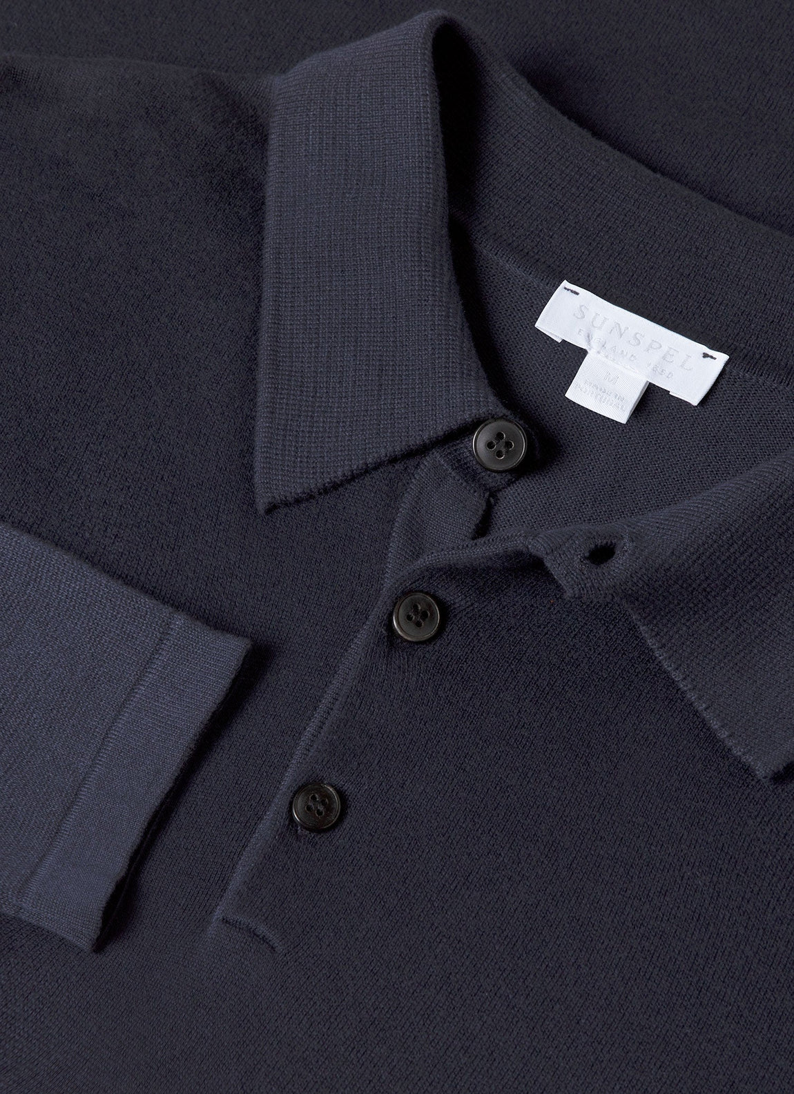 Men's Long Sleeve Sea Island Cotton Knit Polo Shirt in Light Navy