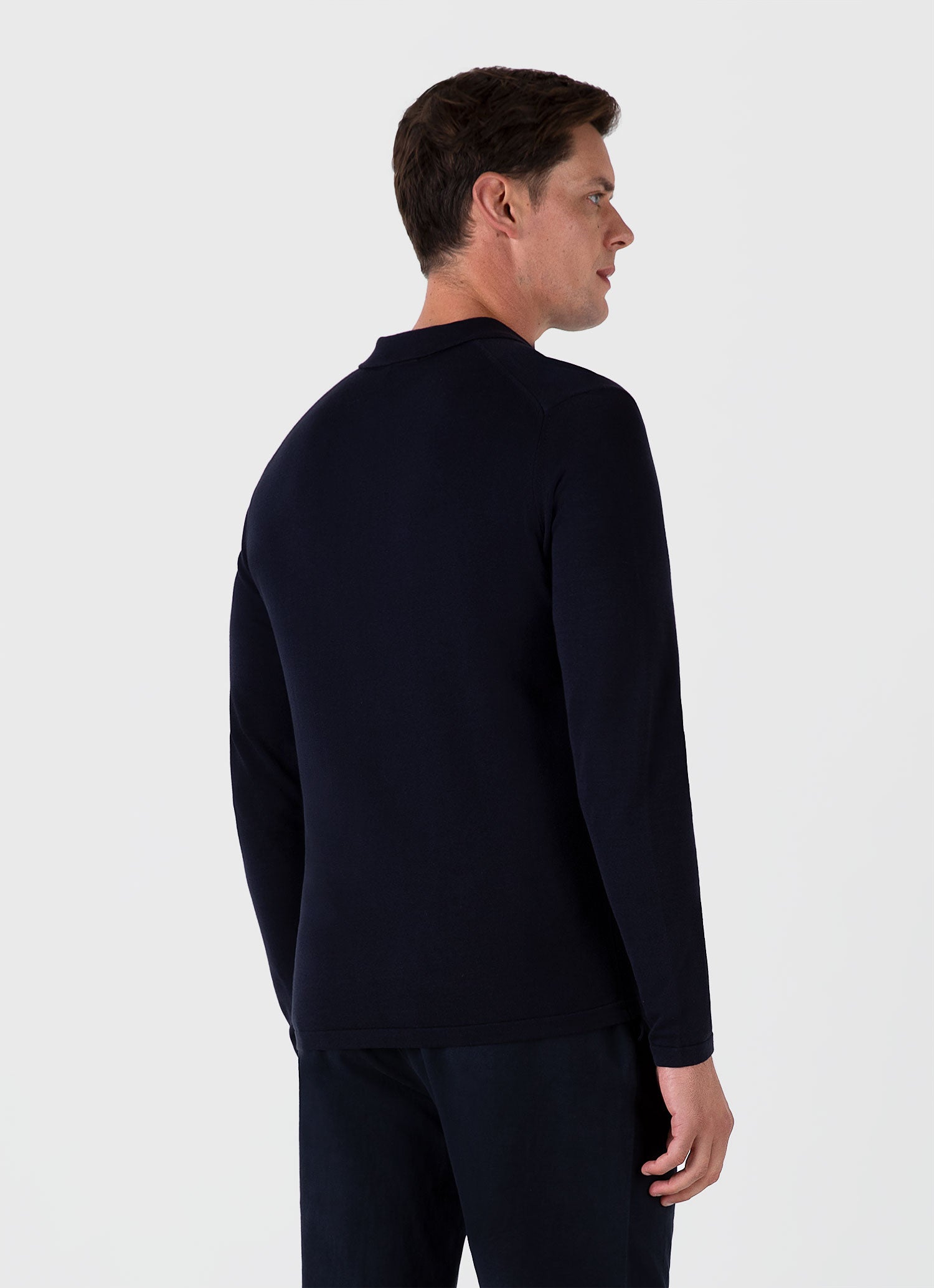 Men's Sea Island Cotton Long Sleeve Polo Shirt in Light Navy