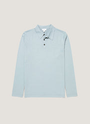Men's Long Sleeve Sea Island Cotton Knit Polo Shirt in Stone Blue