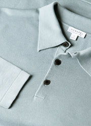 Men's Long Sleeve Sea Island Cotton Knit Polo Shirt in Stone Blue