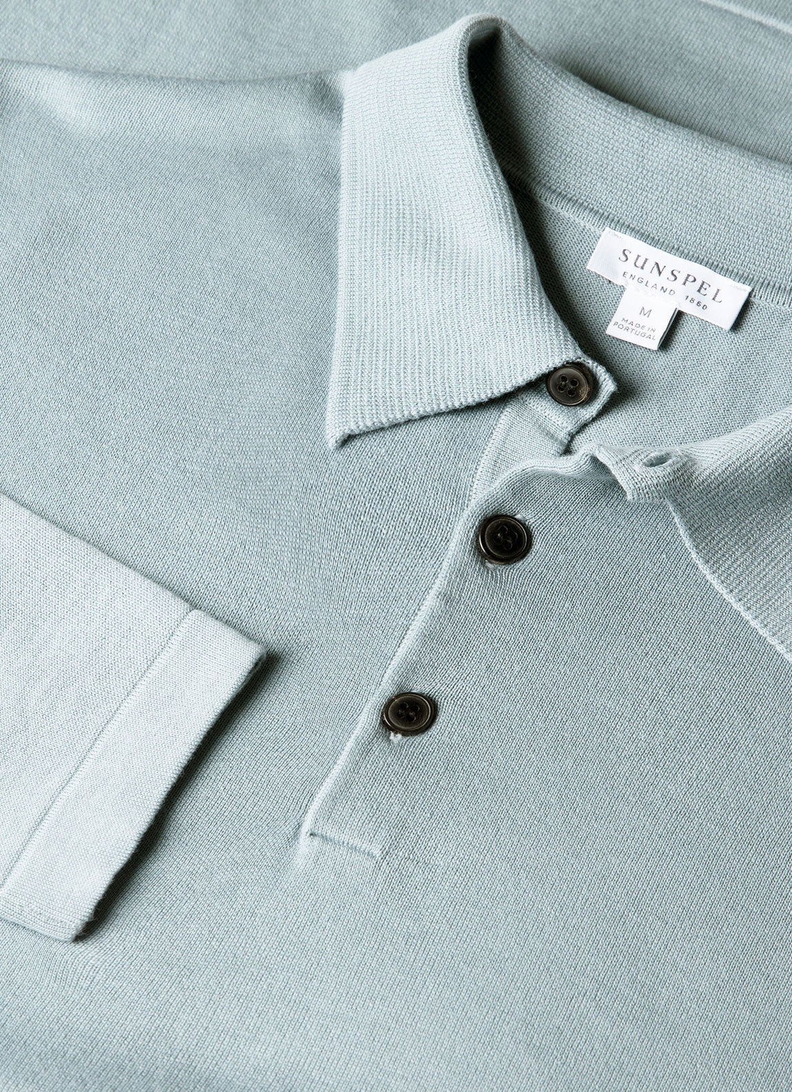 Men's Long Sleeve Sea Island Cotton Knit Polo Shirt in Stone Blue