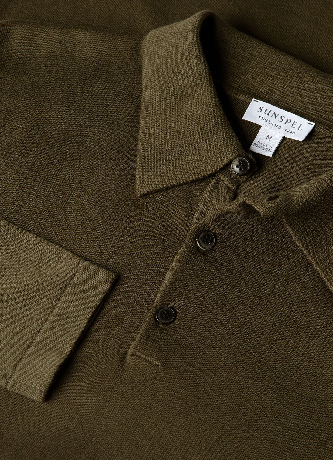 Men's Long Sleeve Sea Island Cotton Knit Polo Shirt in Deep Olive