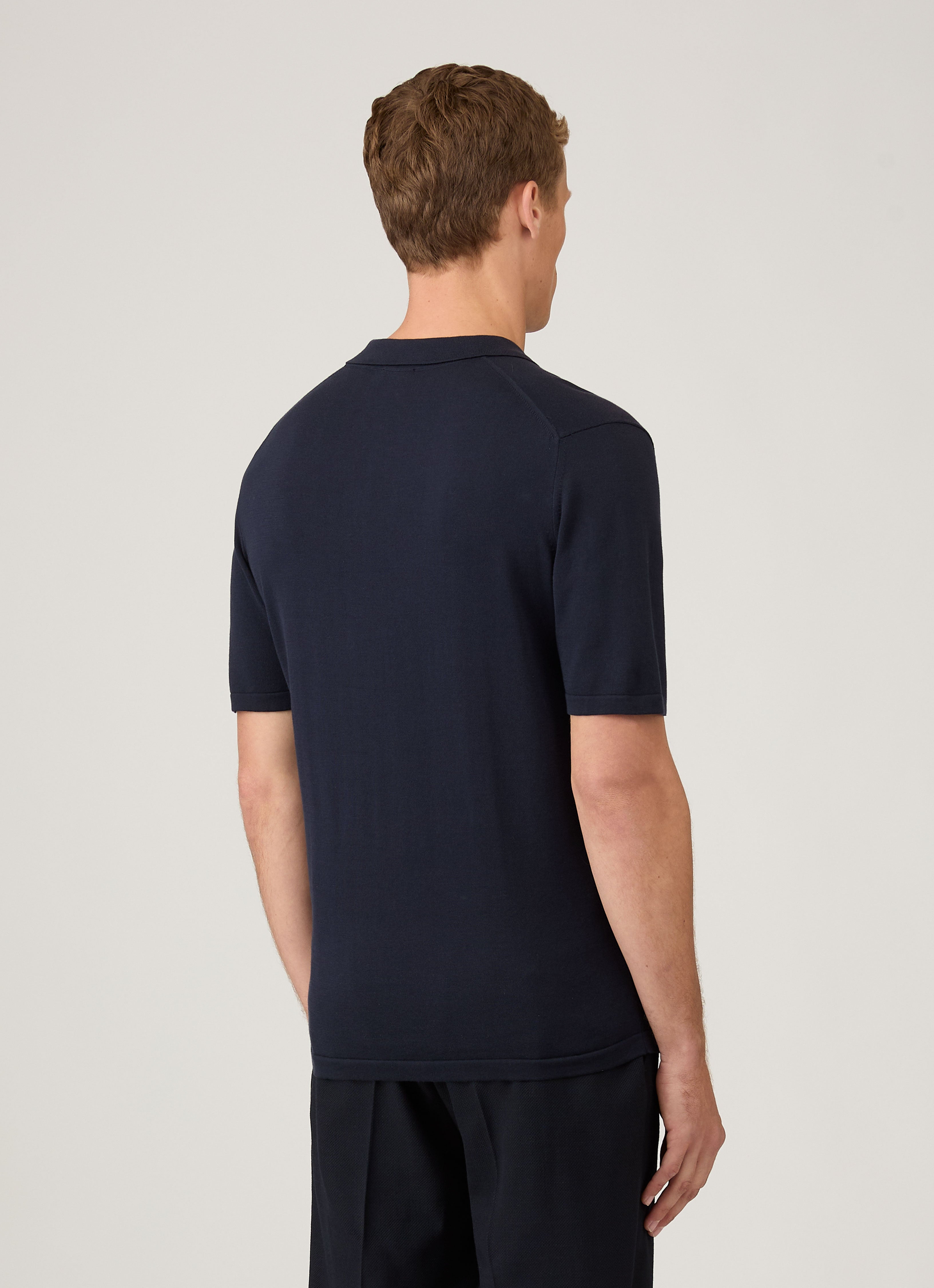 Men's Sea Island Cotton Knit Polo Shirt in Light Navy | Sunspel