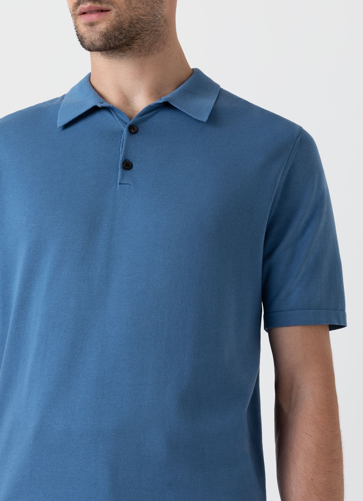 Men's Sea Island Cotton Polo Shirt in Bluestone