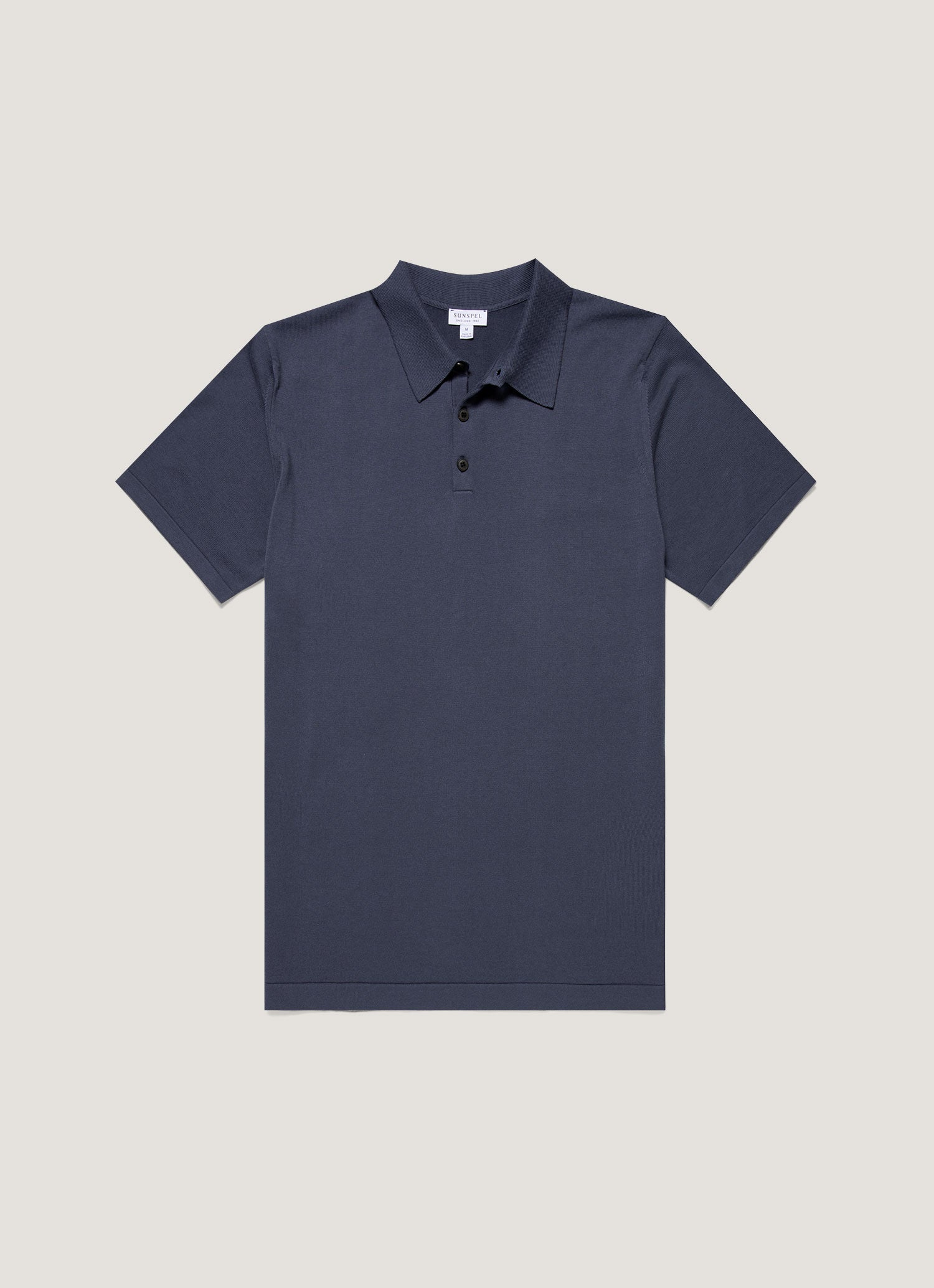 Men's Sea Island Cotton Knit Polo Shirt in Slate Blue | Sunspel