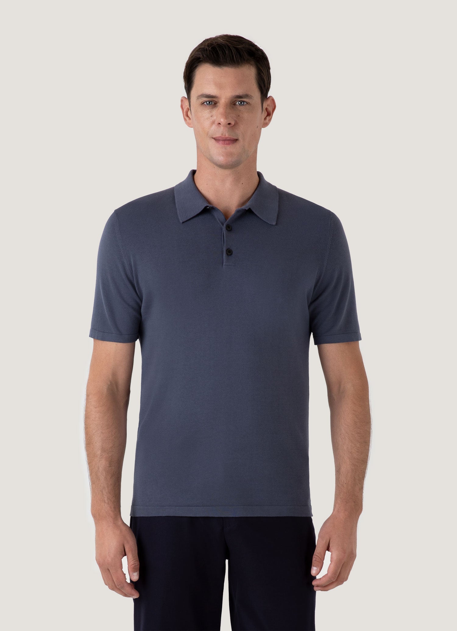 Men's Sea Island Cotton Knit Polo Shirt in Slate Blue | Sunspel