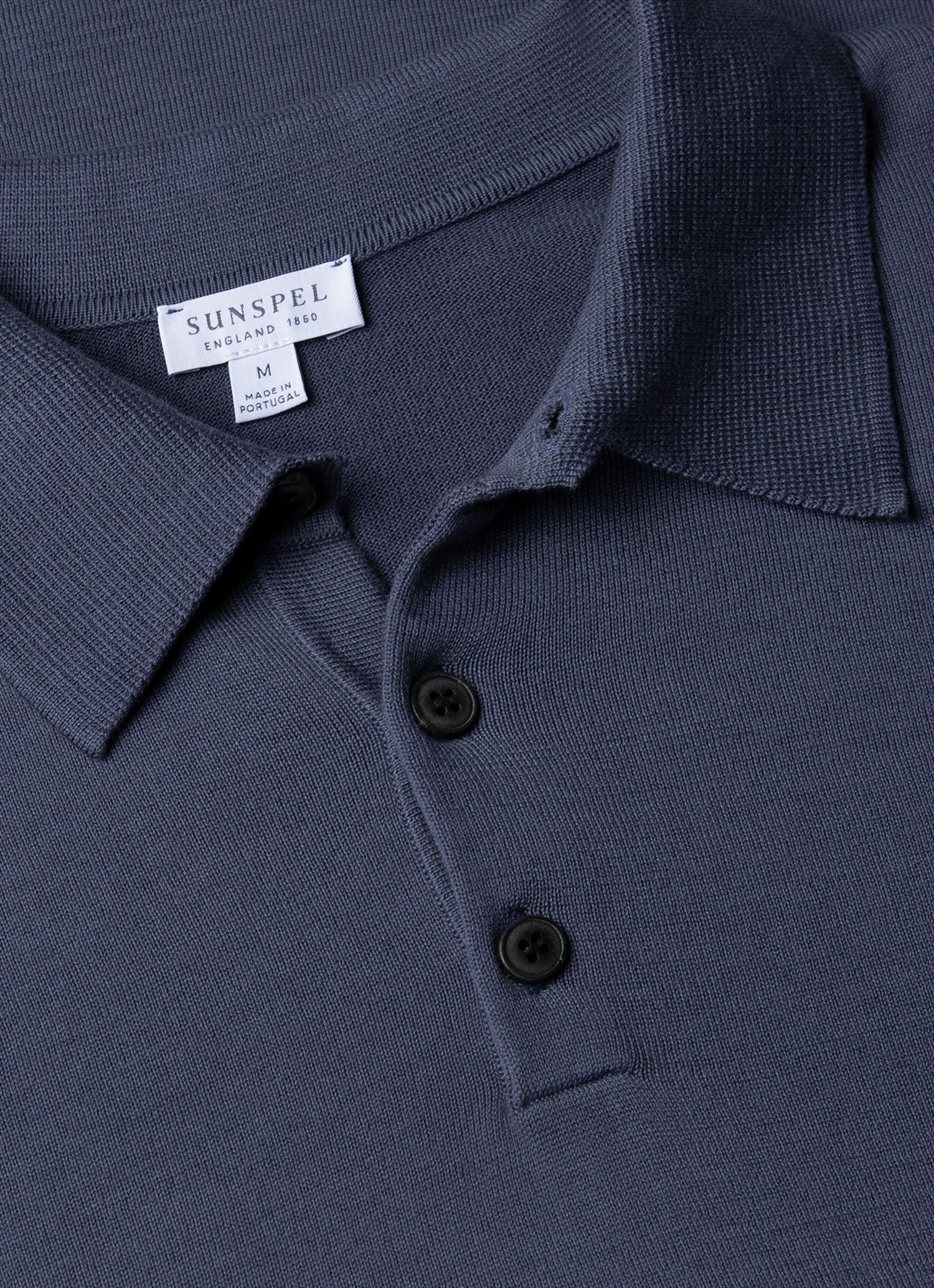 Men's Sea Island Cotton Knit Polo Shirt in Slate Blue | Sunspel
