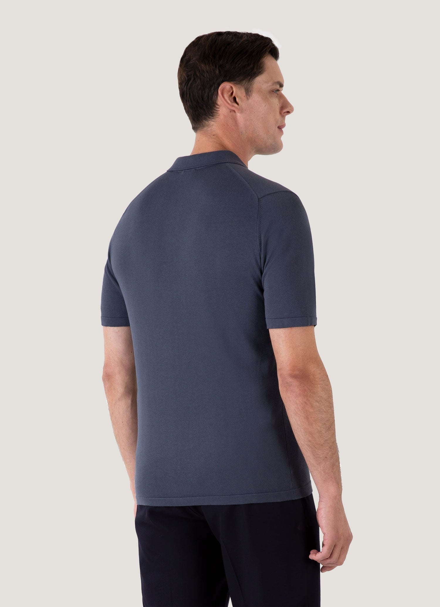 Men's Sea Island Cotton Knit Polo Shirt in Slate Blue | Sunspel