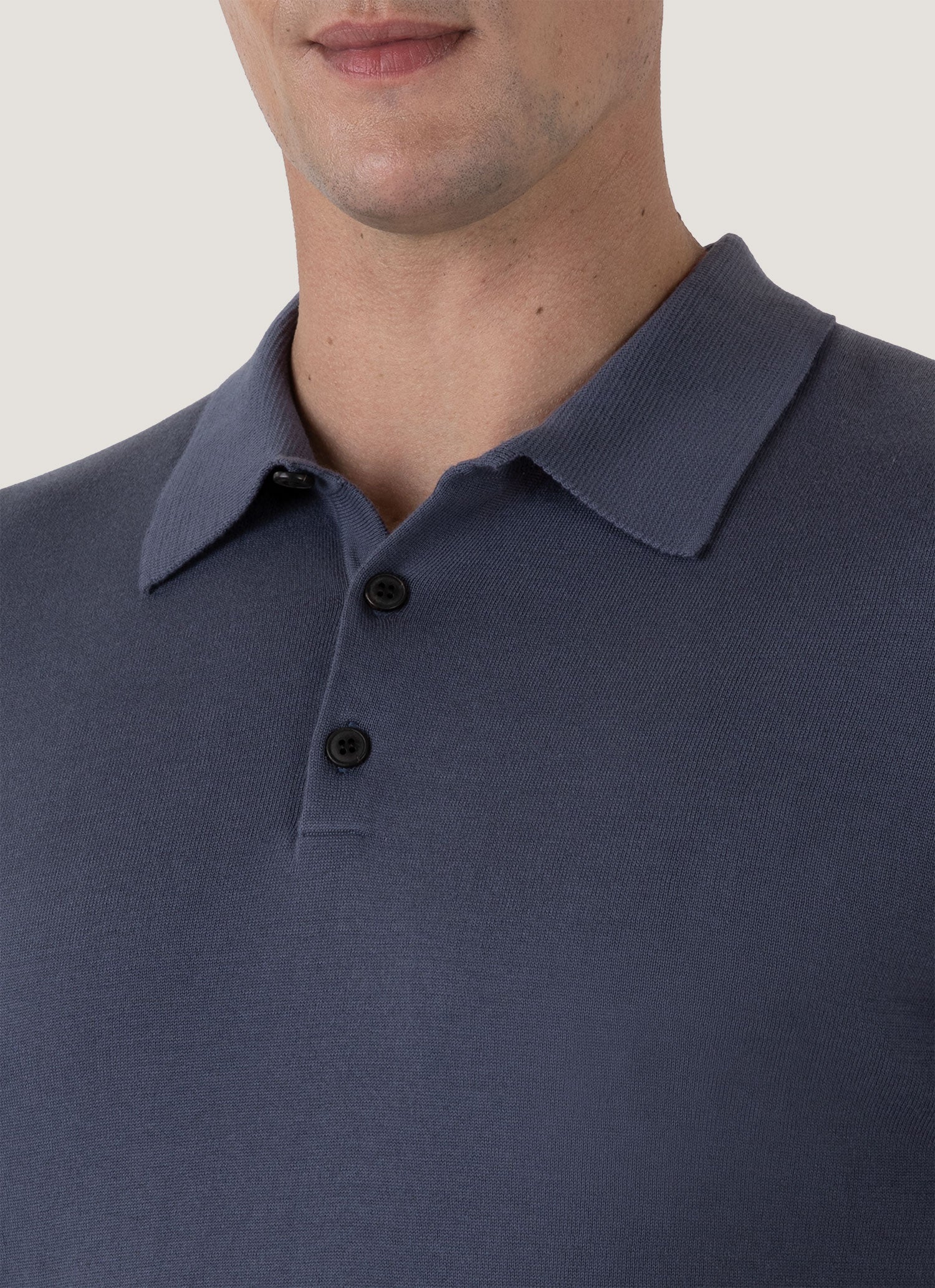 Men's Sea Island Cotton Knit Polo Shirt in Slate Blue | Sunspel
