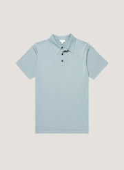Men's Sea Island Cotton Knit Polo Shirt in Stone Blue