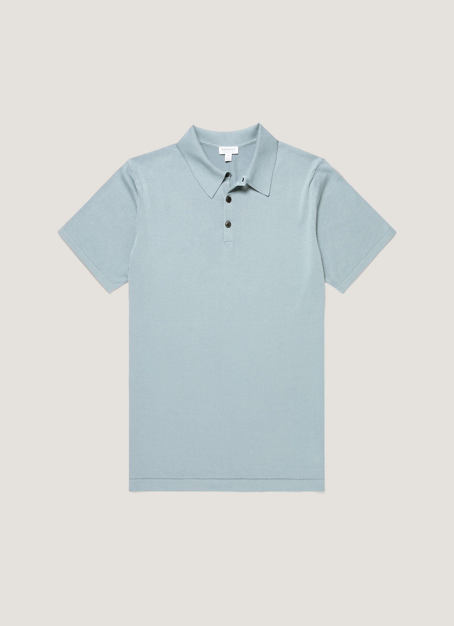 Men's Sea Island Cotton Knit Polo Shirt in Stone Blue | Sunspel