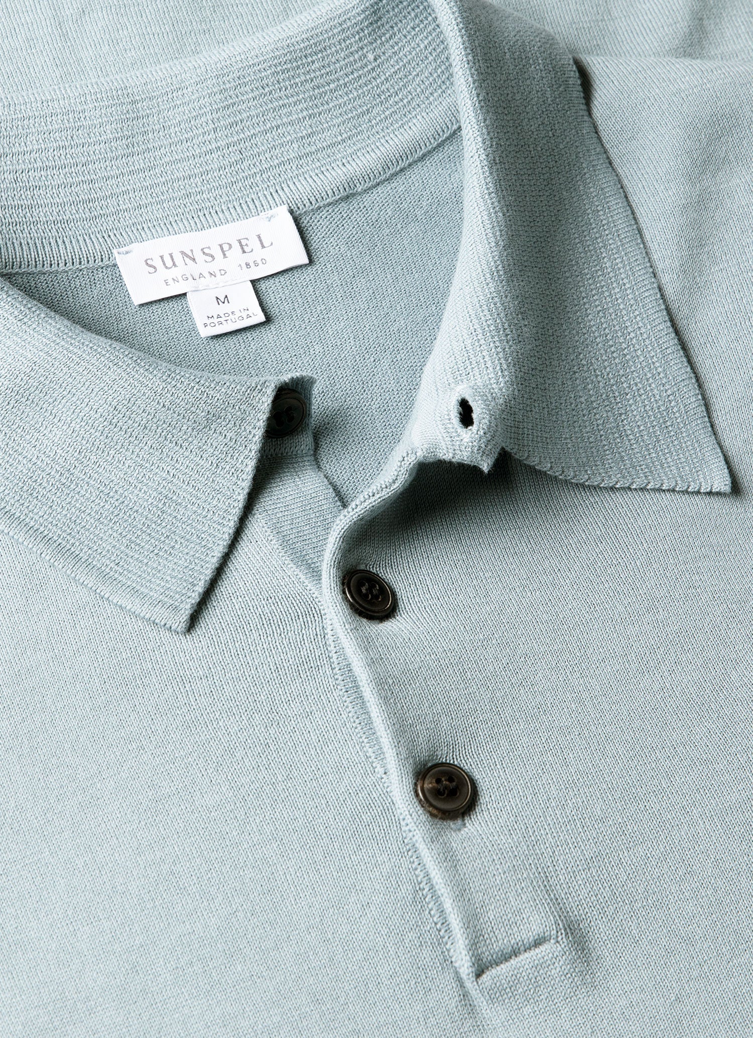 Men's Sea Island Cotton Knit Polo Shirt in Stone Blue | Sunspel